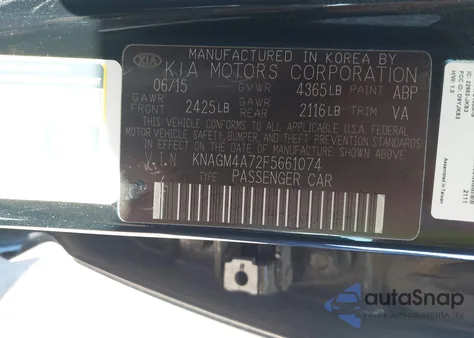 2015 Kia Optima Lx z USA, uszkodzony, nr VIN KNAGM4A72F5661074